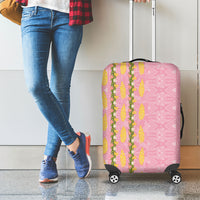 Hawaii Shell Tiare Anthurium Heliconia Lei Luggage Cover With Tapa Pattern Baby Pink