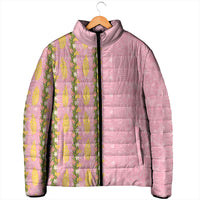 Hawaii Shell Tiare Anthurium Heliconia Lei Padded Jacket With Tapa Pattern Baby Pink