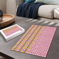 Hawaii Shell Tiare Anthurium Heliconia Lei Puzzle With Tapa Pattern Baby Pink
