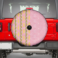 Hawaii Shell Tiare Anthurium Heliconia Lei Spare Tire Cover With Tapa Pattern Baby Pink