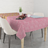 Hawaii Shell Tiare Anthurium Heliconia Lei Tablecloth With Tapa Pattern Baby Pink