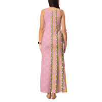 Hawaii Shell Tiare Anthurium Heliconia Lei Tank Maxi Dress With Tapa Pattern Baby Pink LT05 - Polynesian Pride