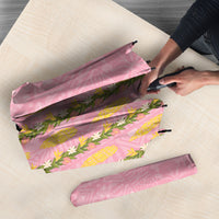 Hawaii Shell Tiare Anthurium Heliconia Lei Umbrella With Tapa Pattern Baby Pink
