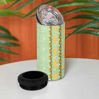 Hawaii Shell Tiare Anthurium Heliconia Lei 4 in 1 Can Cooler Tumbler With Tapa Pattern Baby Green