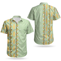 Hawaii Shell Tiare Anthurium Heliconia Lei Couples Matching Off The Shoulder Long Sleeve Dress and Hawaiian Shirt With Tapa Pattern Baby Green LT05 - Polynesian Pride