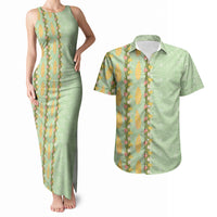 Hawaii Shell Tiare Anthurium Heliconia Lei Couples Matching Tank Maxi Dress and Hawaiian Shirt With Tapa Pattern Baby Green LT05 Green - Polynesian Pride