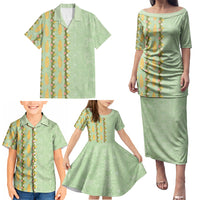 Hawaii Shell Tiare Anthurium Heliconia Lei Family Matching Puletasi and Hawaiian Shirt With Tapa Pattern Baby Green LT05 - Polynesian Pride
