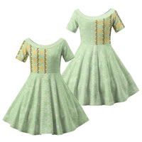 Hawaii Shell Tiare Anthurium Heliconia Lei Family Matching Puletasi and Hawaiian Shirt With Tapa Pattern Baby Green LT05 Daughter's Dress Green - Polynesian Pride