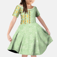 Hawaii Shell Tiare Anthurium Heliconia Lei Family Matching Summer Maxi Dress and Hawaiian Shirt With Tapa Pattern Baby Green