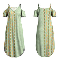 Hawaii Shell Tiare Anthurium Heliconia Lei Family Matching Summer Maxi Dress and Hawaiian Shirt With Tapa Pattern Baby Green LT05 Mom's Dress Green - Polynesian Pride