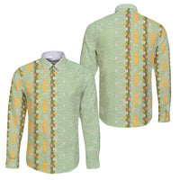 Hawaii Shell Tiare Anthurium Heliconia Lei Family Matching Summer Maxi Dress and Hawaiian Shirt With Tapa Pattern Baby Green LT05 Dad's Shirt - Long Sleeve Green - Polynesian Pride