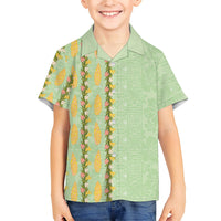 Hawaii Shell Tiare Anthurium Heliconia Lei Family Matching Summer Maxi Dress and Hawaiian Shirt With Tapa Pattern Baby Green