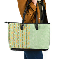 Hawaii Shell Tiare Anthurium Heliconia Lei Leather Tote Bag With Tapa Pattern Baby Green