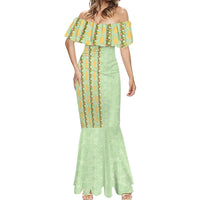 Hawaii Shell Tiare Anthurium Heliconia Lei Mermaid Dress With Tapa Pattern Baby Green