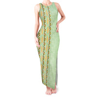 Hawaii Shell Tiare Anthurium Heliconia Lei Tank Maxi Dress With Tapa Pattern Baby Green LT05 Women Green - Polynesian Pride