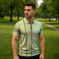 Hawaii Shell Tiare Anthurium Heliconia Lei Zipper Polo Shirt With Tapa Pattern Baby Green LT05 - Polynesian Pride