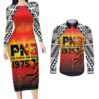 Papua New Guinea 50th Independence Day Couples Matching Long Sleeve Bodycon Dress and Long Sleeve Button Shirt One People One Nation One PNG LT05 Yellow - Polynesian Pride