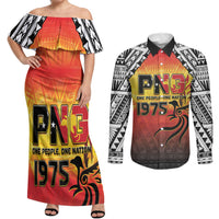 Papua New Guinea Independence Day Couples Matching Off Shoulder Maxi Dress and Long Sleeve Button Shirt One People One Nation One PNG LT05 Yellow - Polynesian Pride