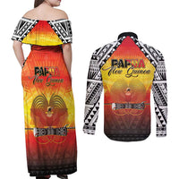 Papua New Guinea Independence Day Couples Matching Off Shoulder Maxi Dress and Long Sleeve Button Shirt One People One Nation One PNG LT05 - Polynesian Pride
