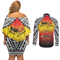 Papua New Guinea 50th Independence Day Couples Matching Off Shoulder Short Dress and Long Sleeve Button Shirt One People One Nation One PNG LT05 - Polynesian Pride