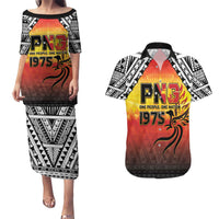 Papua New Guinea 50th Independence Day Couples Matching Puletasi and Hawaiian Shirt One People One Nation One PNG LT05 Yellow - Polynesian Pride