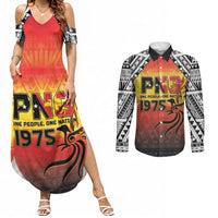 Papua New Guinea Independence Day Couples Matching Summer Maxi Dress and Long Sleeve Button Shirt One People One Nation One PNG LT05 Yellow - Polynesian Pride