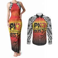 Papua New Guinea Independence Day Couples Matching Tank Maxi Dress and Long Sleeve Button Shirt One People One Nation One PNG LT05 Yellow - Polynesian Pride