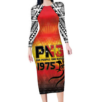 Papua New Guinea Independence Day Long Sleeve Bodycon Dress One People One Nation One PNG LT05 Long Dress Yellow - Polynesian Pride