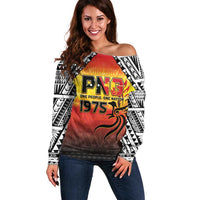 Papua New Guinea Independence Day Off Shoulder Sweater One People One Nation One PNG LT05 Women Yellow - Polynesian Pride