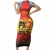Papua New Guinea Independence Day Short Sleeve Bodycon Dress One People One Nation One PNG LT05 Long Dress Yellow - Polynesian Pride