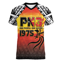 Papua New Guinea Independence Day Women V-Neck T-Shirt One People One Nation One PNG LT05 Female Yellow - Polynesian Pride