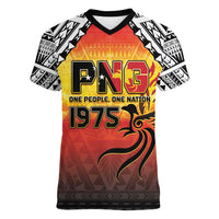 Papua New Guinea 50th Independence Day Women V-Neck T-Shirt One People One Nation One PNG LT05 Female Yellow - Polynesian Pride