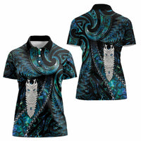 New Zealand Aotearoa Women Polo Shirt Maori Tane Te Waiora Paua Shell Glitter Turquoise LT05 - Polynesian Pride