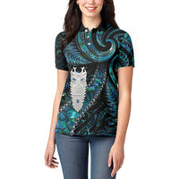 New Zealand Aotearoa Women Polo Shirt Maori Tane Te Waiora Paua Shell Glitter Turquoise LT05 - Polynesian Pride