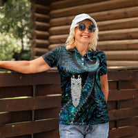 New Zealand Aotearoa Women Polo Shirt Maori Tane Te Waiora Paua Shell Glitter Turquoise LT05 - Polynesian Pride