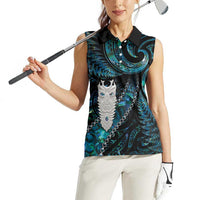 New Zealand Aotearoa Women Sleeveless Polo Shirt Maori Tane Te Waiora Paua Shell Glitter Turquoise LT05 - Polynesian Pride