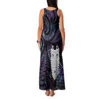 New Zealand Aotearoa Family Matching Tank Maxi Dress and Hawaiian Shirt Maori Tane Te Waiora Paua Shell Glitter Purple LT05 - Polynesian Pride