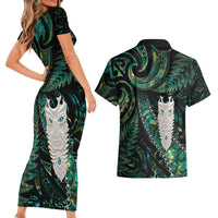 New Zealand Aotearoa Couples Matching Short Sleeve Bodycon Dress and Hawaiian Shirt Maori Tane Te Waiora Paua Shell Glitter Green LT05 - Polynesian Pride