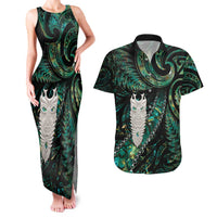 New Zealand Aotearoa Couples Matching Tank Maxi Dress and Hawaiian Shirt Maori Tane Te Waiora Paua Shell Glitter Green LT05 Green - Polynesian Pride