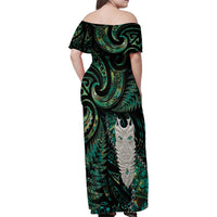 New Zealand Aotearoa Family Matching Off Shoulder Maxi Dress and Hawaiian Shirt Maori Tane Te Waiora Paua Shell Glitter Green LT05 - Polynesian Pride