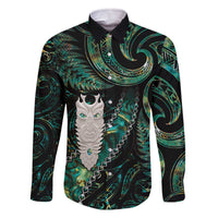 New Zealand Aotearoa Family Matching Off Shoulder Short Dress and Hawaiian Shirt Maori Tane Te Waiora Paua Shell Glitter Green LT05 Dad's Shirt - Long Sleeve Green - Polynesian Pride