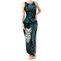 New Zealand Aotearoa Family Matching Tank Maxi Dress and Hawaiian Shirt Maori Wheku Paua Shell Glitter Turquoise LT05 Mom's Dress Turquoise - Polynesian Pride