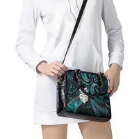 New Zealand Aotearoa Shoulder Handbag Maori Wheku Paua Shell Glitter Turquoise