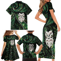 New Zealand Aotearoa Family Matching Short Sleeve Bodycon Dress and Hawaiian Shirt Maori Wheku Paua Shell Glitter Green LT05 - Polynesian Pride