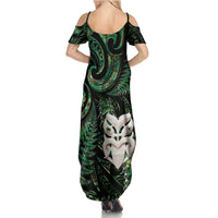 New Zealand Aotearoa Family Matching Summer Maxi Dress and Hawaiian Shirt Maori Wheku Paua Shell Glitter Green LT05 - Polynesian Pride