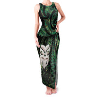 New Zealand Aotearoa Family Matching Tank Maxi Dress and Hawaiian Shirt Maori Wheku Paua Shell Glitter Green LT05 Mom's Dress Green - Polynesian Pride