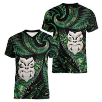 New Zealand Aotearoa Women V-Neck T-Shirt Maori Wheku Paua Shell Glitter Green