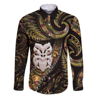 New Zealand Aotearoa Family Matching Off The Shoulder Long Sleeve Dress and Hawaiian Shirt Maori Wheku Paua Shell Glitter Gold LT05 Dad's Shirt - Long Sleeve Gold - Polynesian Pride