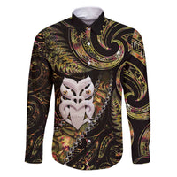 New Zealand Aotearoa Family Matching Puletasi and Hawaiian Shirt Maori Wheku Paua Shell Glitter Gold LT05 Dad's Shirt - Long Sleeve Gold - Polynesian Pride