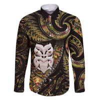 New Zealand Aotearoa Family Matching Short Sleeve Bodycon Dress and Hawaiian Shirt Maori Wheku Paua Shell Glitter Gold LT05 Dad's Shirt - Long Sleeve Gold - Polynesian Pride